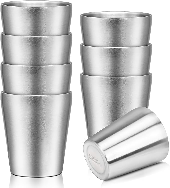 Insulated Stainless Cup, 10 oz Insulated Tumbler, 8 Pack Double Wall Unbreakable Stackable Water Tumblers Metal Cup Premium Drinking Glasses for Travel Camping Home Outdoor