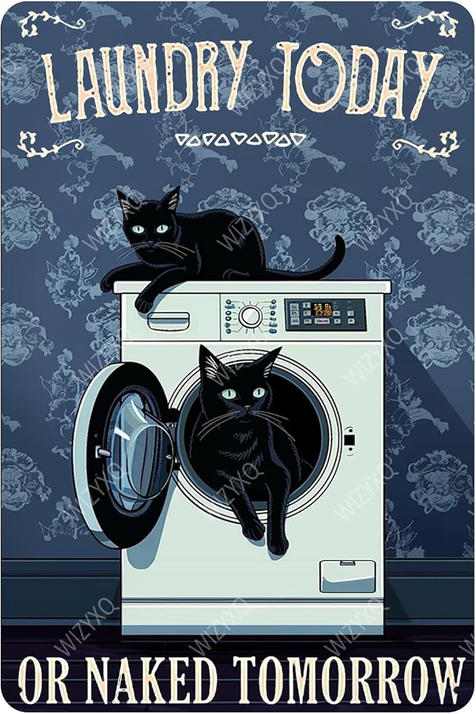 Funny Black Cat Metal Signs Cat Laundry Today Or Naked Tomorrow Vintage Tin Sign Retro Wall Decor for Laundry Room Bathroom Bedroom 8×12 Inches by CreatingThoughtfullyDesigned