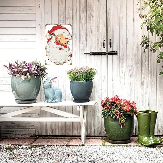 90s Vintage Christmas Decor Santa Claus Metal Sign Retro Christmas Tin Sings for Garden Yard Porch Bedroom Kitchen Decor 8 X 12 inch - Image 5