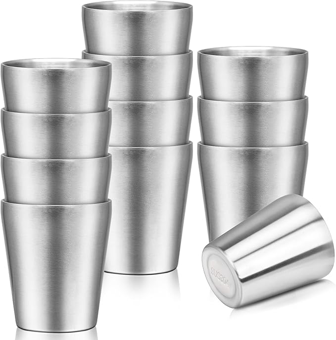 Metal Drinking Cups, 10 oz Insulated Tumbler, 12 Pack Double Wall Unbreakable Stackable Water Tumblers Insulated Stainless Steel Cups Premium Glasses for Travel Camping Home Outdoor