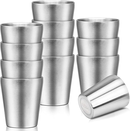 Metal Drinking Cups, 10 oz Insulated Tumbler, 12 Pack Double Wall Unbreakable Stackable Water Tumblers Insulated Stainless Steel Cups Premium Glasses for Travel Camping Home Outdoor