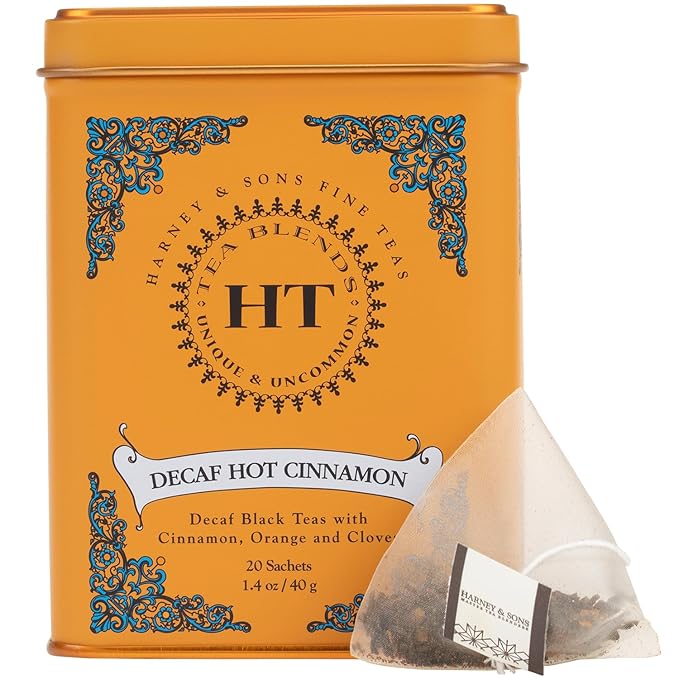 Harney and Sons Decaf Hot Cinnamon , Decaf Flavored Black 20 Sachets per Tin 1.4oz