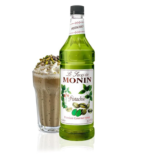 Monin - Pistachio Syrup | Rich & Buttery Sweetness, Premium Syrup for Coffee, Cold Brews & More | Clean Label with No Artificial Flavors, No Artificial Preservatives (BPA Free Bottle, 33.8 fl oz) by Monin
