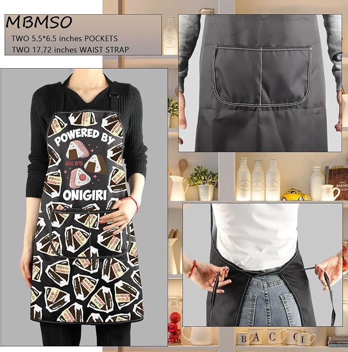 MBMSO Japanese Cuisine Gifts Powered by Onigiri Apron for Cooking BBQ Grilling Asian Rice Ball Apron Asian Food Lover Gifts - Image 3