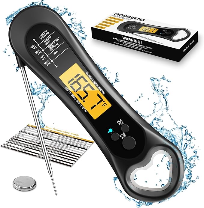 Digital Meat Thermometer for Cooking, Biison Wireless Instant Read Meat Thermometer Waterproof, Backlight, Ultra-Fast Accurate and 180° Folding Probe Kitchen Thermometer for Turkish/Grill