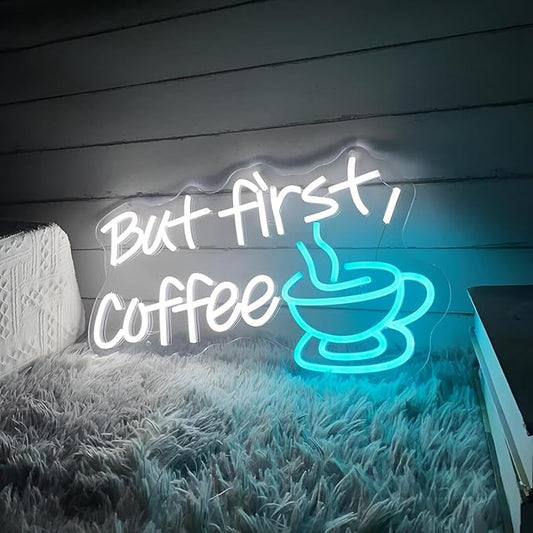 But First Coffee LED Neon Sign Custom Coffee Bar Shop Kitchen Wall Decoration Cafe Neon Light Decor Welcome Open Sign Gift