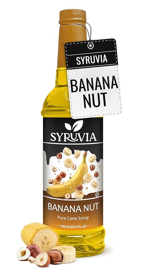 Syruvia Banana Nut Flavored Syrup for Drinks, Cocktails, Lemonades, Iced Teas and Desserts – 25.4 fl oz