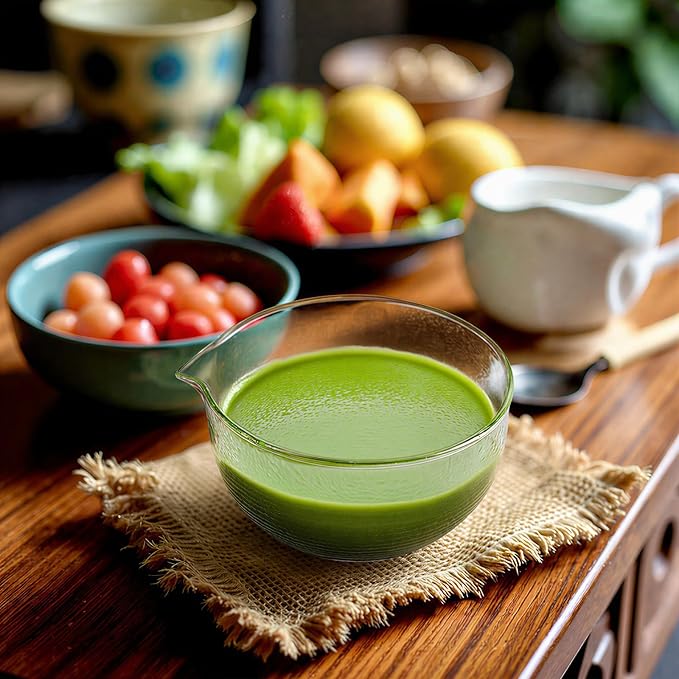Matcha Bowl with Spout, Glass Matcha Mixing Bowl, 18 oz Clear Japanese Ceremonial Matcha Chawan, Matcha Green Tea Whisk Bowls, Cute Salad Mixing Bowl Cup