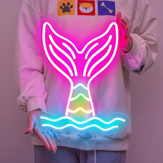 Basaneon Mermaid Tail Neon Sign Dimmable Mermaid Neon Signs for Wall Decor, USB Powered Bright LED Mermaid Lamps for Girls Bedroom, Birthday Christmas Decor, Perfect Gifts for Girls(15.7*12.6inches)