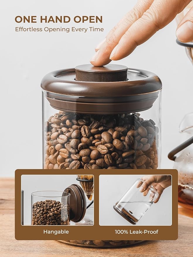 Glass Coffee Container - 10 oz Pop Top Coffee Storage Airtight Canister, Large Ground Coffee Containers Coffee Jars with Lids, 0.63lb, 2 Pack