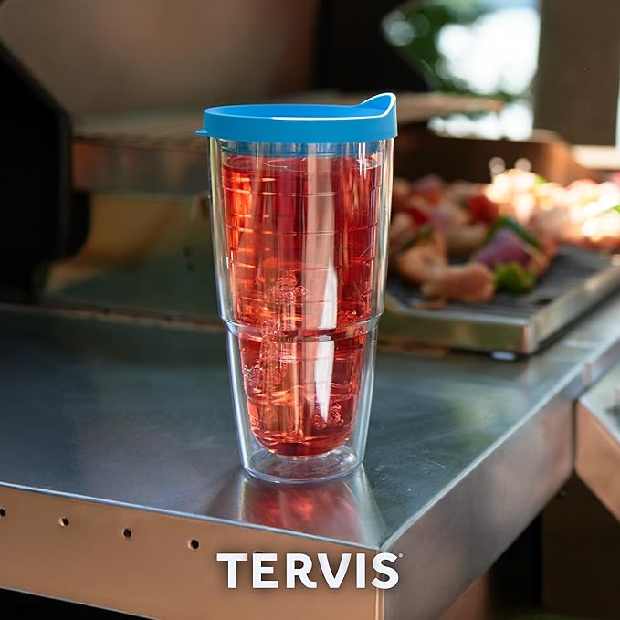 Tervis Clear & Colorful Tabletop Made in USA Double Walled Insulated Tumbler Travel Cup Keeps Drinks Cold & Hot, 24oz - 2pk, Red