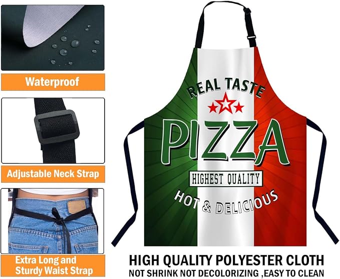 Pizza Poster Bib Apron with Adjustable Neck for Men Women,Suitable for Kitchen Cooking Chef Grill Bistro BBQ Apron - Image 3