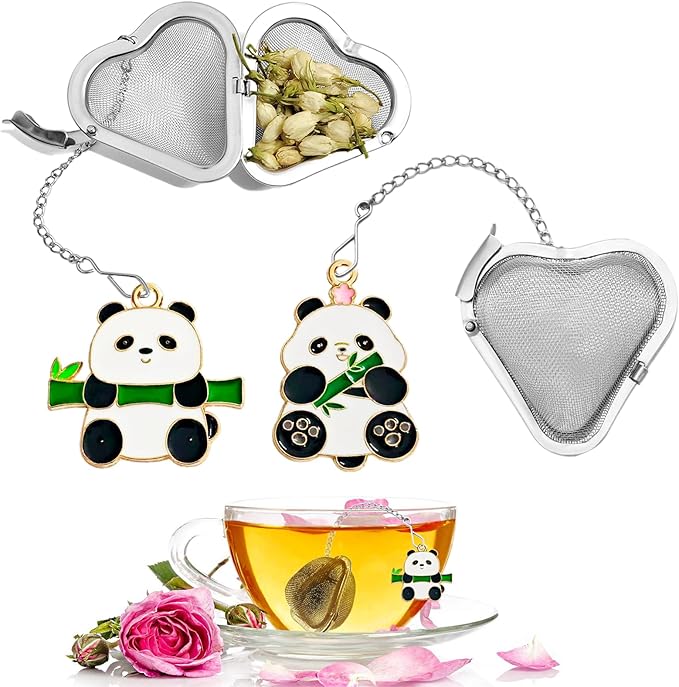 Tea infusers, loose tea strainer, Heart shaped tea ball + cute animal pendant, reusable tea steeper makes afternoon tea meaningful (2, panda)