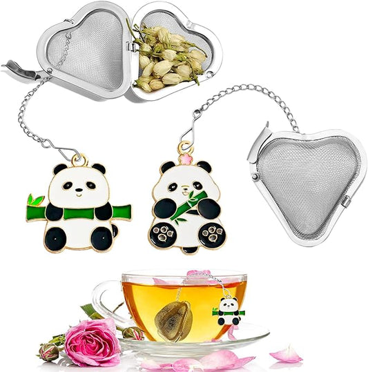 Tea infusers, loose tea strainer, Heart shaped tea ball + cute animal pendant, reusable tea steeper makes afternoon tea meaningful (2, panda)