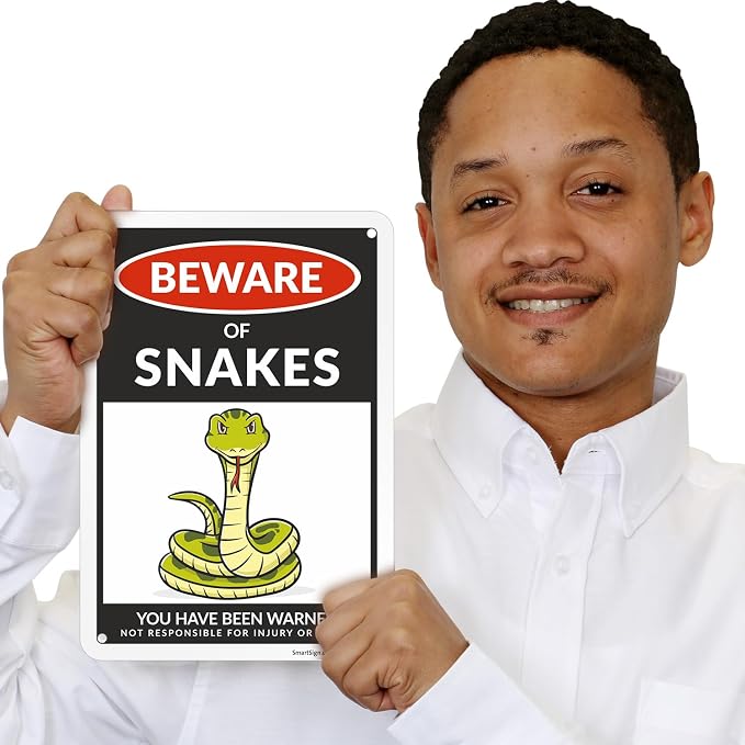 SmartSign Beware Of Snakes Warning Sign - 10"x7", 40 mil Laminated Rust-free Aluminum, Metal Signs for Snake Cave Cage Habitat Decor, Tank Accessories, Outdoors, Gifts - Funny Snakes Theme, USA-Made - Image 2