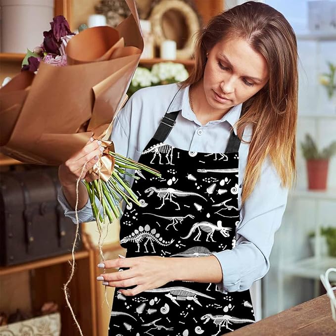 Black and White Dinosaur Apron Adjustable Neck Bib Apron for Men Women,Suitable for Kitchen Cooking Waitress Chef Apron - Image 6