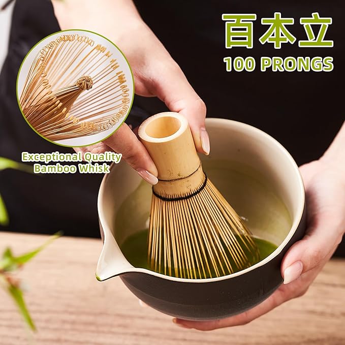 Matcha Whisk Set, Matcha Set Includes 2X Matcha Whisk, Matcha Bowl and Chasen Holder, Bamboo Scoop, Scoop Rest, Sifter - 7 Pcs Matcha Kit for Tea Ceremony, Gift for Matcha Lover (Black to White)