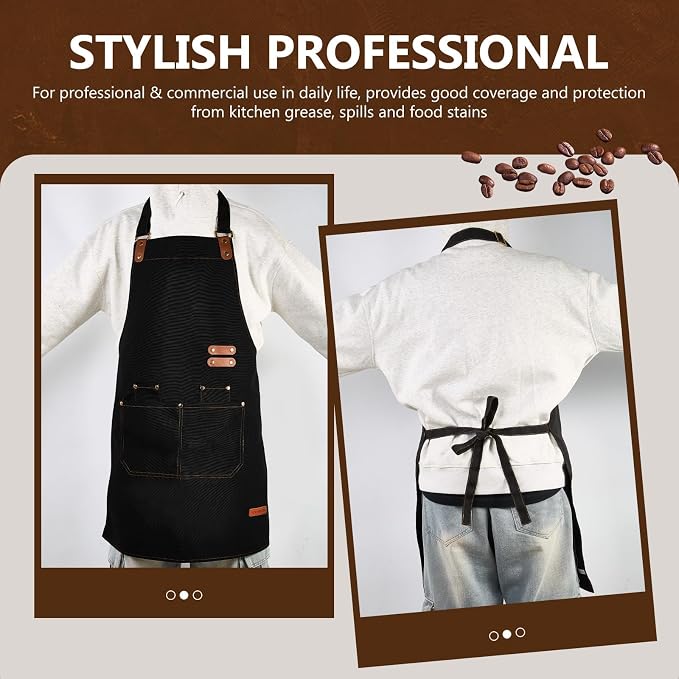 APRONPANDA Chef Apron for Men Women with Pockets Adjustable Strap, Water Repellent Apron for Cooking, Baking - Image 3