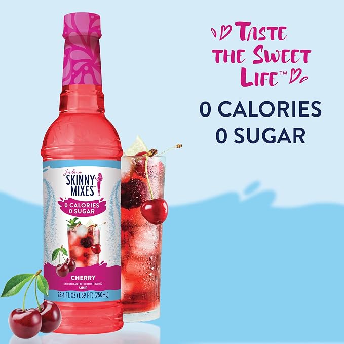 Jordan's Skinny Mixes Sugar Free Syrup, Cherry Flavor, Fruit Flavored Water Enhancer, Drink Mix for Iced Tea, Lemonade, Drinks, Low Calorie Water Flavoring, Dairy & Gluten Free, Kosher, 25.4 Fl Oz - Image 3