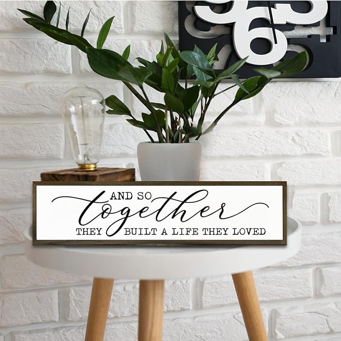WKYAER Rustic Home Decor, Decorative Wooden Wall Plaque, Farmhouse Decoration Sign, Tabletop Decor, Inspirational Wood Signs for Home, Together They Built A Life They Loved Sign 17.8x4x1.2 inches - Image 4
