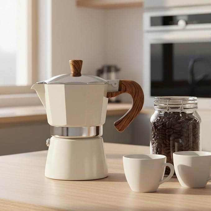ShanSon Moka Pot Stovetop Espresso Maker 3 Cup 5 oz Italian Coffee Maker Manual Cuban Coffee Percolator Machine Italian Espresso Greca Coffee Maker for Cappuccino or Latte,White
