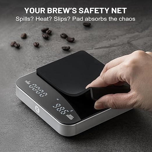 KitchenTour CaféMetric Coffee Scale with Timer 0.1g/2000g - Precision Small Scale for Espresso & Pour Over - Mini Scale with LED Display (Silver, AAA Battery)