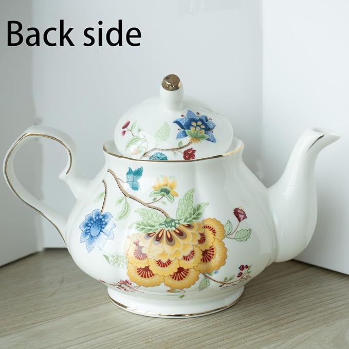 Jomop Teapot Handmade Ceramic Tea pot (Blue and Red)