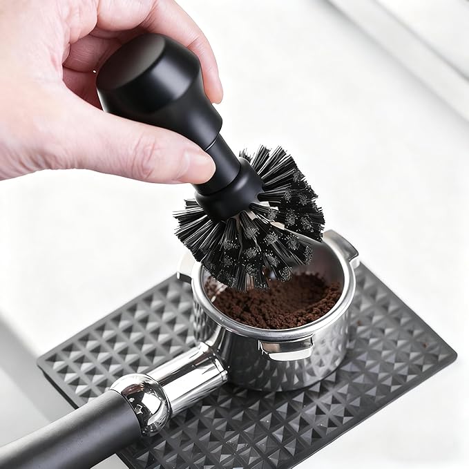 Portafilter Cleaning Brush, Professional Barista Espresso Coffee Cleaning Brush Tool with Wooden Black Handle for Breville Espresso Machine Portafilter Basket (54MM)