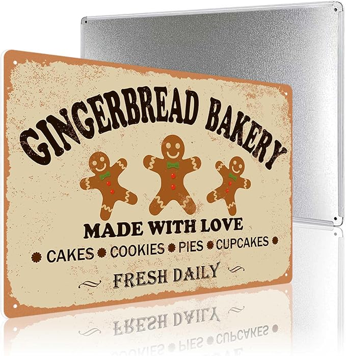 Gingerbread Bakery Made With Love Cakes Cookies Pies Cupcakes Iron Poster Painting Tin Sign Vintage Wall Decor For Home Kitchen Cafe Bar Pub Christmas Decoration Crafts 8X12 Inch - Image 4