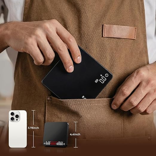 Mini Coffee Scale with Timer, USB-C Rechargeable Espresso Scale 2kg/0.1g High Precision Scale for Espresso & Pour-Over Coffee, Auto Timing, Water Ratio, Portable Digital Coffee Scale (Black)