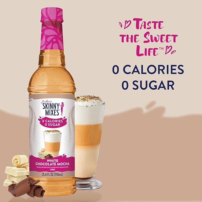 Jordan's Skinny Mixes Syrups Sugar Free Coffee Syrup, White Chocolate Mocha Flavor Mix, Zero Calorie Flavoring for Chai Latte, Protein Shake, Cocktail & More, Gluten Free, Keto Friendly, 25.4 Fl Oz, 1 Pack