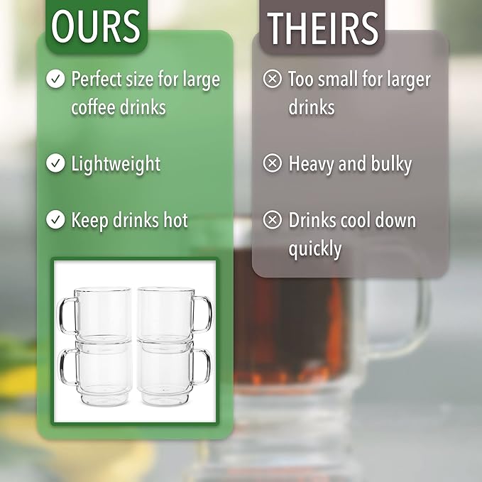 BTaT- Double Walled Stackable Espresso Cups, 5 oz, Set of 4, Clear Coffee Mugs, Double Wall Insulated Espresso Cups, Coffee Mugs for Tea, Lattes, Hot & Cold Beverages