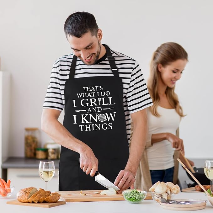Funny Grilling Aprons for Men - BBQ Cooking Apron with 2 Pockets, Adjustable Neck Strap and 40" Long Ties - That's What I Do I Grill and I Know Things - Image 6
