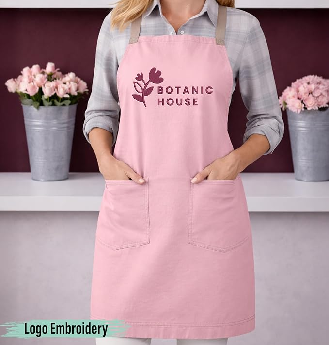 TEEAMORE Custom Apron with Pockets for Women Men Add Your Text Logo Chef Kitchen Cotton Adjustable Crossback Straps - Image 8