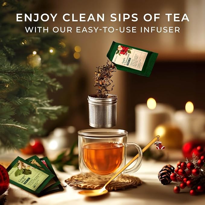 Gya Tea Co 14 Flavors Merry Tea Gift Set Variety Pack (28 Packs) - Assorted Loose Leaf Tea Sampler for Warm Holidays - Get Well Gifts With Infuser & Spoon