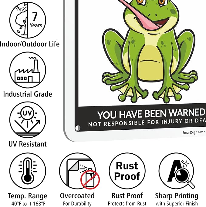 SmartSign Funny Beware Of Frogs Warning Sign - 10"x7", 40 mil Laminated Rust-free Aluminum - Metal Signs for Wall Decor, Outdoors, Patio, Gifts, Cafe - Frogs Theme, Made in USA - Image 7