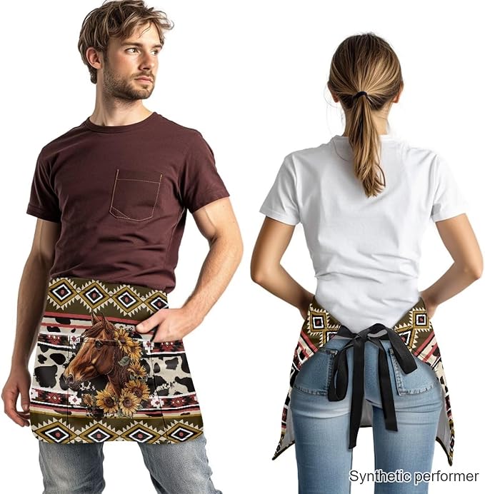 Waist Apron with 3 Pockets Waterproof 13 Inch Short Half Waist Aprons Women Men Server Aprons Waitress Waiter Apron - Image 2