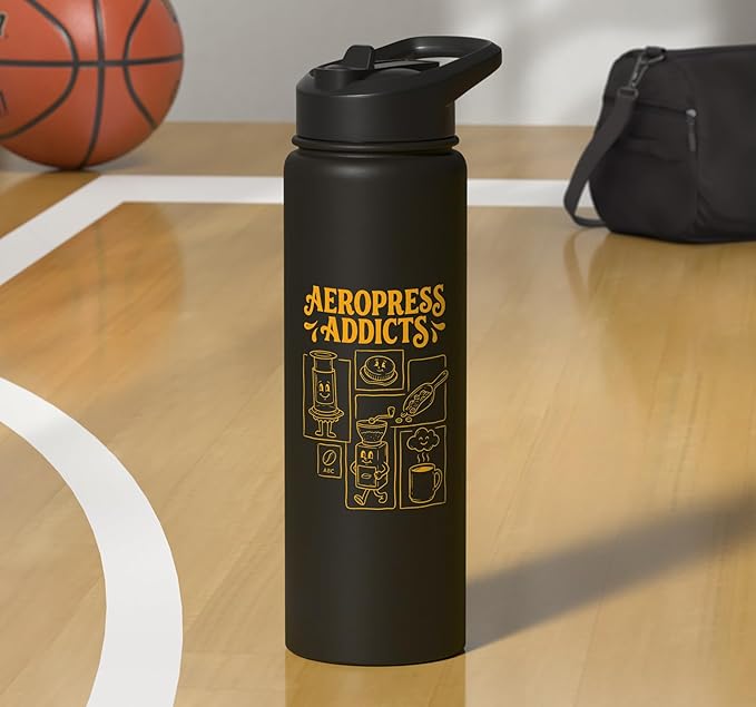 Kawaii Coffee Brewing Characters Shirts AeroPress Addicts Stainless Steel Insulated Water Bottle