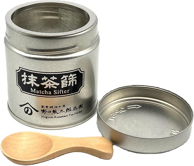 Matcha Sifter Tin with Mesh Sifter and Wooden Tea Spoon/Screw Lid/About 70g (2.5ounces) Matcha Capacity/Made in japan