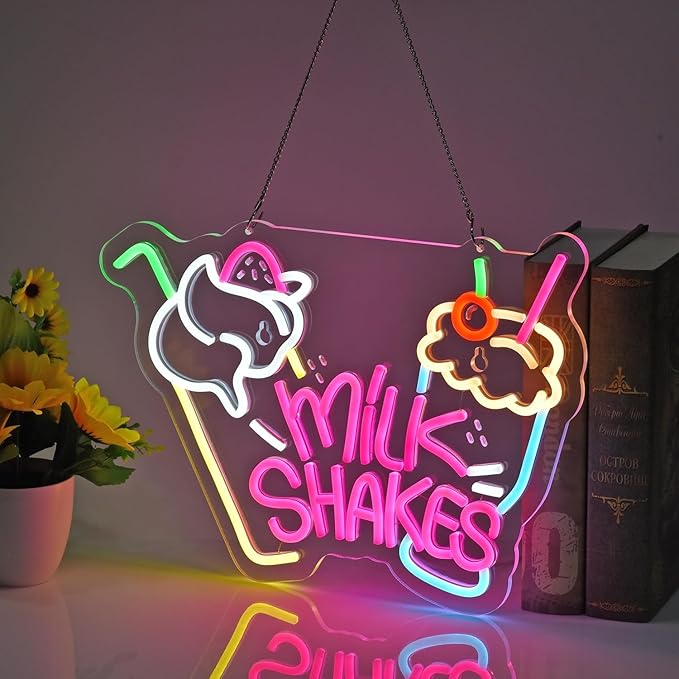 Milk Shakes Neon Sign, Milkshake LED Light, Ice Cream Shop Frozen Yogurt Bar Bubble Tea Store Neon Light for Bar Coffee Shop Decor