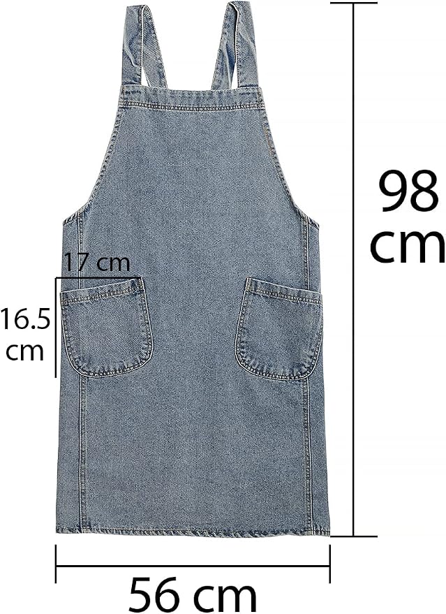 Cotton Denim Apron Soft - Unisex Adjustable Bib Apron with 5-Pockets Perfect for Kitchens - Image 5