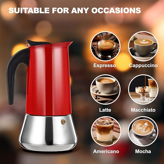 12 Cup Stovetop Espresso Maker Stainless Steel Moka Pot Stove Top Percolator Italian Coffee Makers Capable Mocha Greca Machine Cafe Classic Induction Cookers for Home and Camping 600ml 20oz