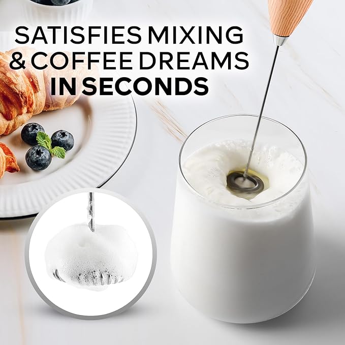 Zulay Kitchen Powerful Milk Frother Wand With 4 AA Duracell Batteries - Ultra Fast Handheld Drink Mixer - Electric Whisk Foam Maker for Coffee, Lattes, Cappuccino, Matcha & Creamer