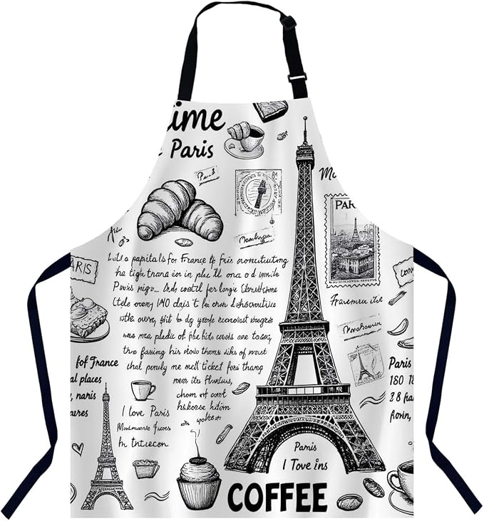 Retro Postcard with Eiffel Tower in Paris Kitchen Apron for Women Men, Unisex Adjustable Cooking Apron, Waterproof Apron for Home Kitchen, Restaurant, Coffee House by Unknown