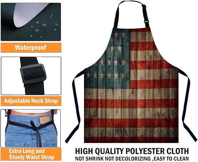 USA Flag Kitchen Apron for Women Men, Unisex Adjustable Cooking Apron, Waterproof Apron for Home Kitchen, Restaurant, Coffee House - Image 3