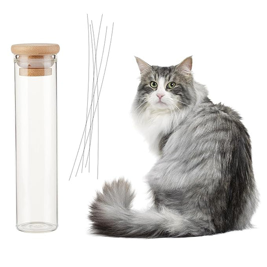 NICENEEDED Cat Whisker Jar, Cat Whisker Collector Transparent Glass Cat Whisker Vase, Cat Whisker Hair Collector Pet Keepsake Box Loss of Cat Sympathy