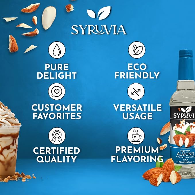 Syruvia Sugar Free Coffee Syrup, Almond Flavored Syrup for Drinks, Lattes, and Desserts – 25.4 fl oz, With Pump - Image 5