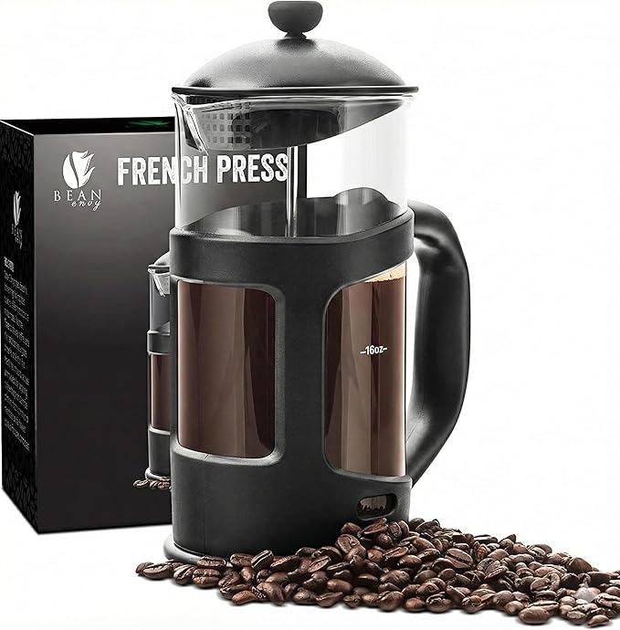 Bean Envy French Press Coffee Maker - 34 oz Glass Carafe Coffee Press Stainless Steel Plunger - Multipurpose Beverage Maker with Borosilicate Glass