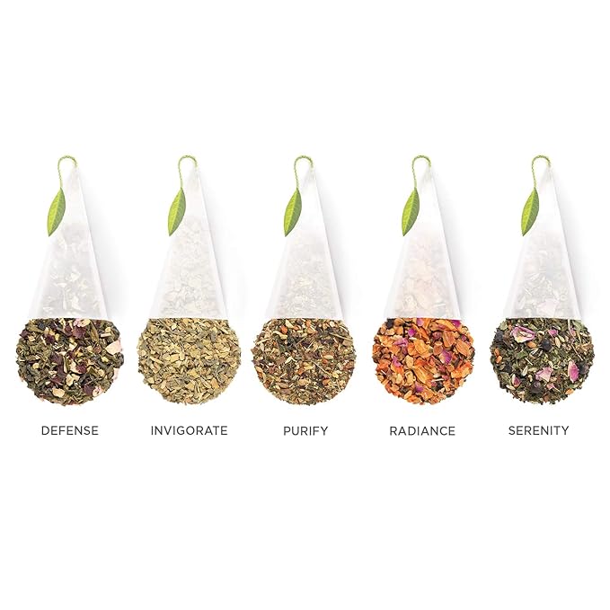 Tea Forte Premium Petite Presentation Box Gift Set Sampler, 10 Count, 2 of Each Blend Individually Wrapped Handcrafted Pyramid Infuser Bags, Wellbeing Tea