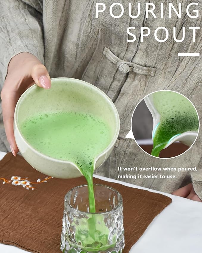 Artcome Premium Matcha Tea Set – 20.2oz Traditional Matcha Bowl with Pouring Spout, Bamboo Whisk, Whisk Holder, Tea Scoop & Matcha Tea Guide – Ideal for Ceremonial Use and Daily Enjoyment
